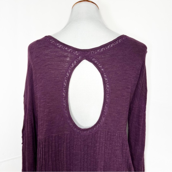 Free People Lace Embroidered Pintuck Pleated High Low Purple Knit Tunic Tee S - Picture 11 of 14